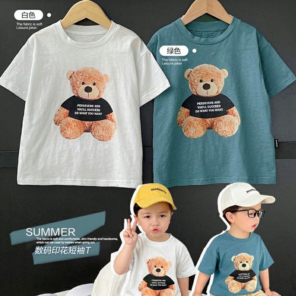 Áo Cộc Tay Cho Bé ROSY KIDS, Áo Phông Cộc Tay In Hình Gấu Bông Cho Bé Trai Bé Gái Đều Xinh từ 7-18kg