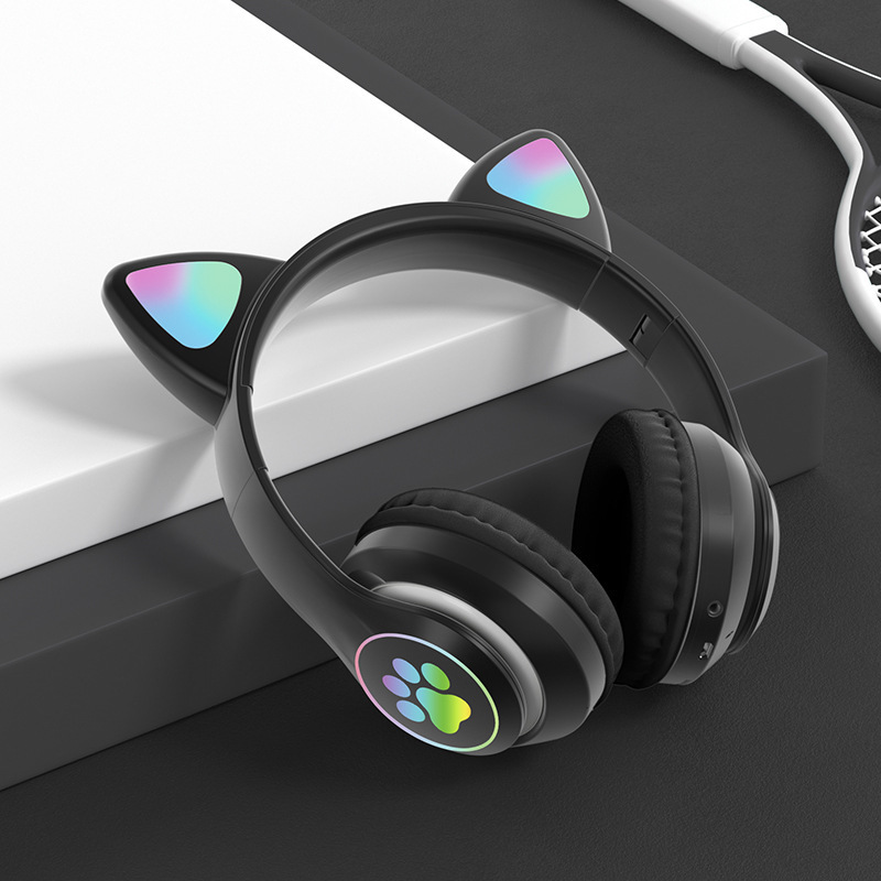 Tai nghe chụp tai headphone bluetooth Hewolf tai nghe mèo không dây hàng chính hãng có đèn LED nghe nhạc chơi game đàm thoại dùng được cho điện thoại, laptop, máy tính