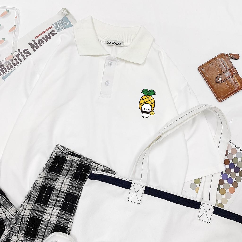 Polo áo thun có cổ tay lỡ in PANDA GẤU TRÚC TRÁI DỨA form rộng ulzzang UNISEX