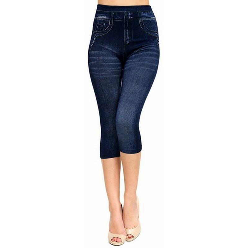 Cộng với kích thước phụ nữ yoga quần legging ngắn giả nữ denim ngắn quần hoa in quần short nữ Color: Style 3--Color 10 Size: S