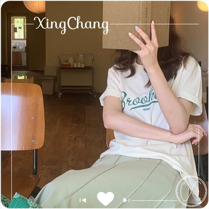 Áo thun nữ trắng dáng basic, áo thun công sở XingChang chất đẹp nữ tính in Brookline mã NXC28