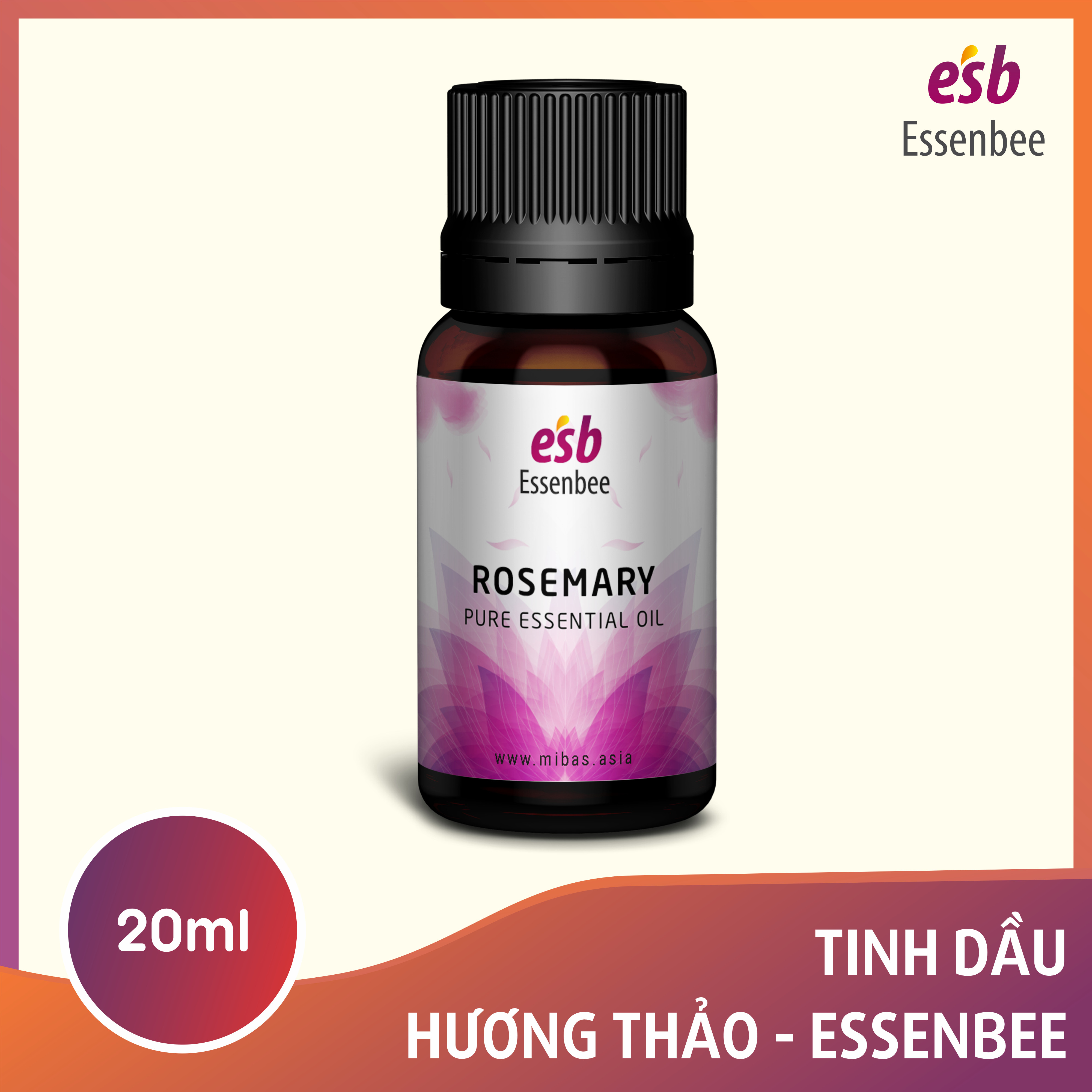 Tinh dầu Hương Thảo (Rosemary) – Essenbee – 20ml - 100% nguyên chất, hỗ trợ thư giãn tinh thần hiệu quả và xua đuổi muỗi an toàn