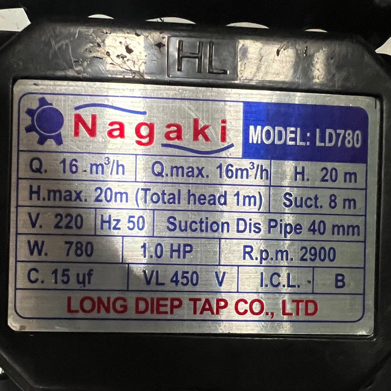 Máy bơm nước ly tâm 780W Nagaki LD780 - Bảo hành 1 năm