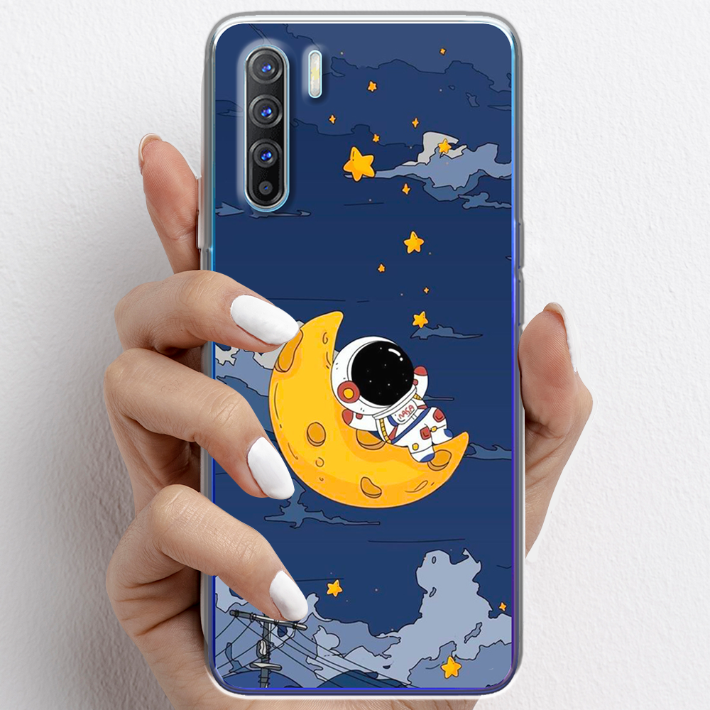 Ốp lưng cho Oppo Reno3, Reno3 Pro nhựa TPU mẫu Phi hành gia trăng vàng