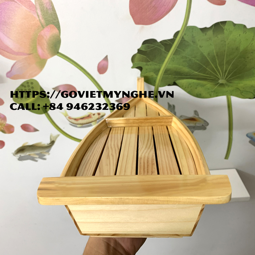 Khay thuyền gỗ trang trí Sushi &amp; Sashimi Nhật Bản - Dài 68cm - Gỗ Thông Tự Nhiên