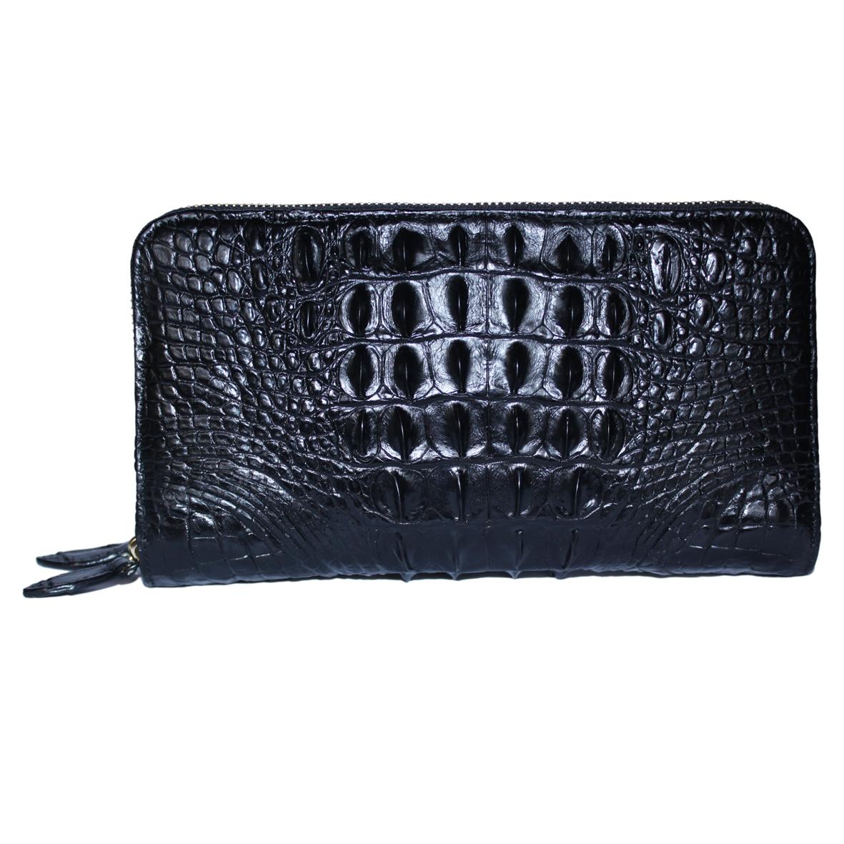 HT3738-39-40-41 - Bóp nữ da cá sấu Huy Hoàng nhiều ngăn gai cầm tay màu đen, nâu đỏ, vàng bò, nâu đất