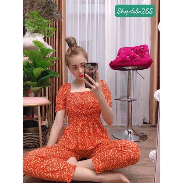 Đồ bộ nữ,đồ ngủ mặc nhà vải lụa BD 28 họa tiết hoa nhí siêu cưng size 45-57kg.