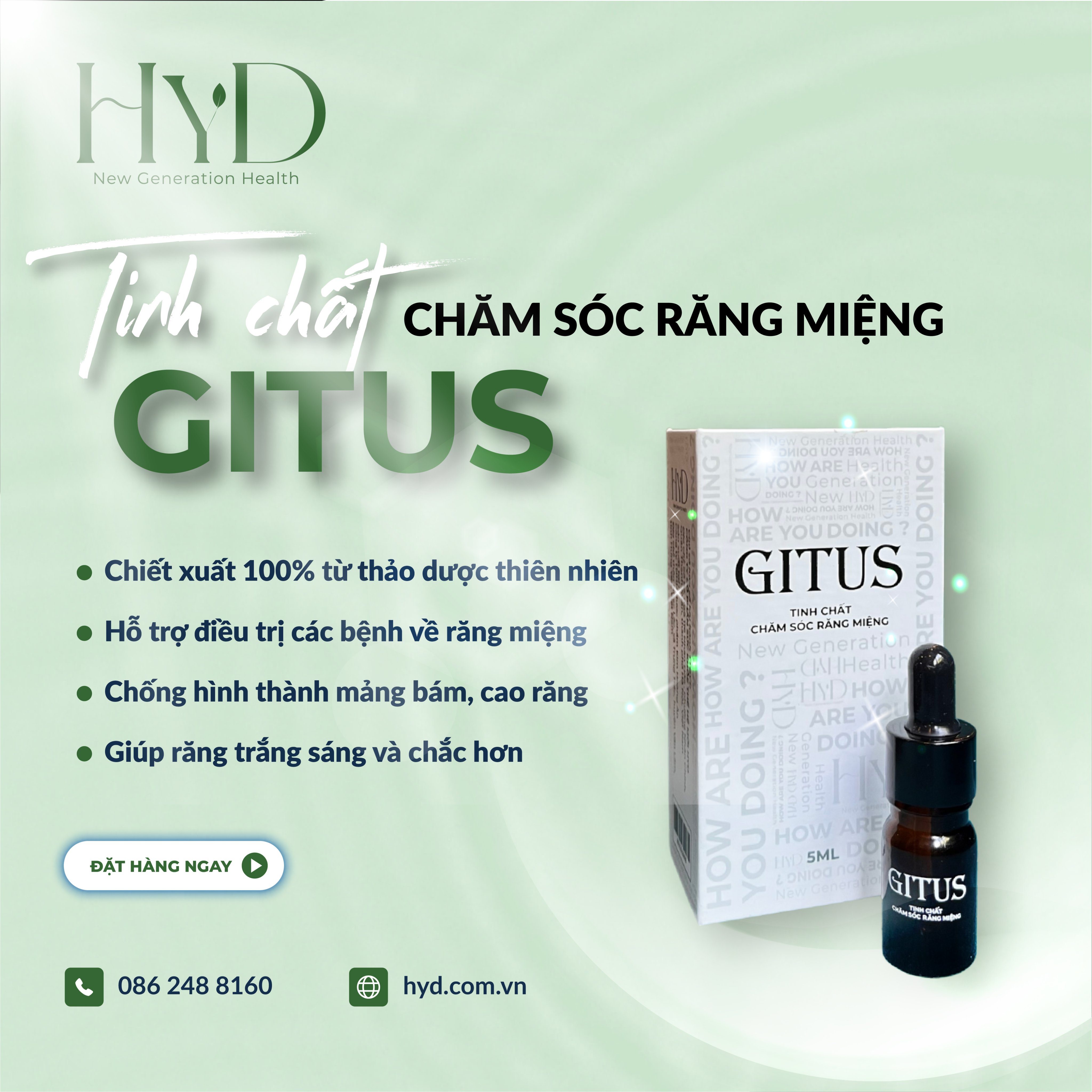 Tinh Chất Chăm Sóc Răng Miệng Gitus - Hỗ Trợ Điều Trị Hôi Miệng, Sâu Răng, Chảy Máu Chân Răng, Viêm Họng Hạt, Viêm Amidan