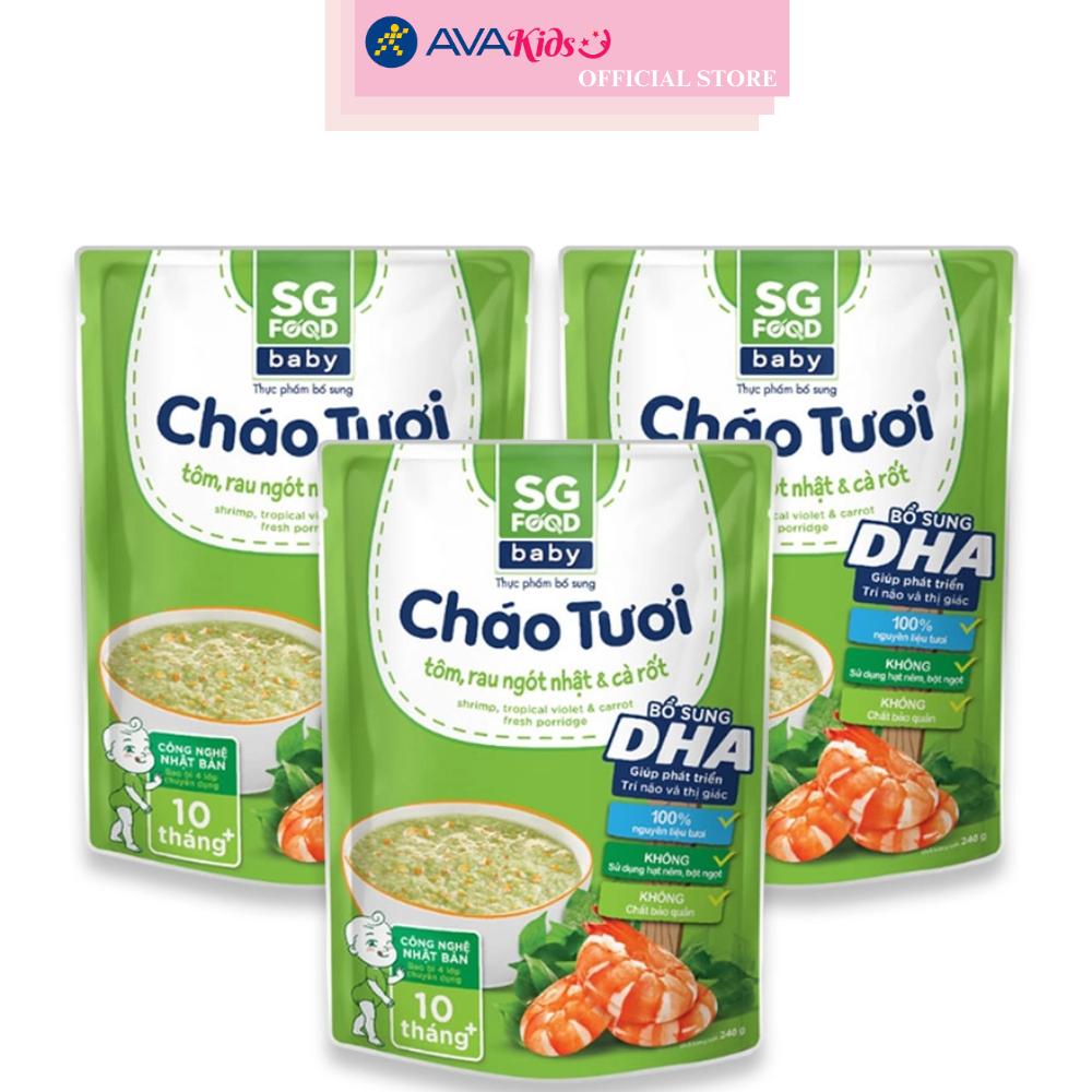 Combo 3 gói cháo tươi SG Food Baby vị tôm, rau ngót Nhật và cà rốt 240g (từ 10 tháng)