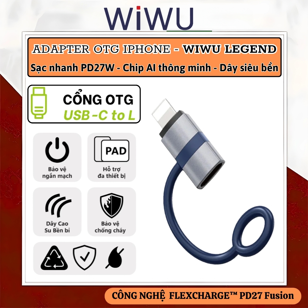 Adapter OTG chuyển đổi WIWU Legend USB-C to L(iP)  và L(iP) to Type-C Sạc nhanh PD 27W USB 3.0 Tốc Độ Cao, Chip Kép Thông Minh, Mini Chống Thất Lạc - Hàng nhập khẩu
