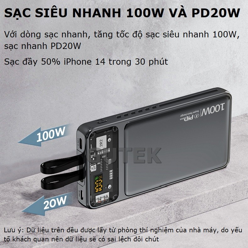 Sạc dự phòng 30000mah HXSJ DX159 công suất nhanh 100w dung lượng pin lớn có sẵn dây cho điện thoại - Hàng Chính Hãng