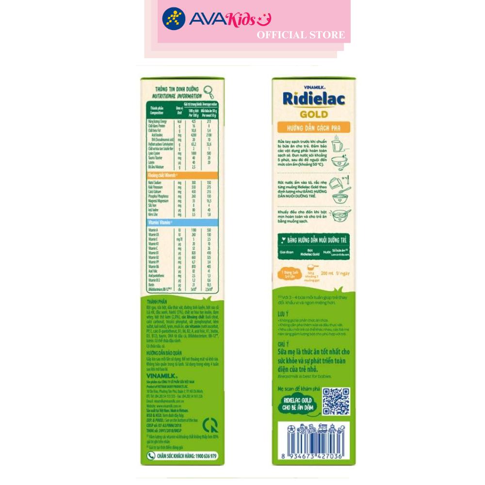 Bột ăn dặm Vinamilk RiDielac Gold lươn, cà rốt và đậu xanh hộp 200g (7 - 24 tháng)