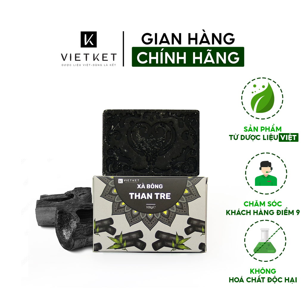Cục Xà Bông Than Tre VIETKET DDHC 100g - Làm Sạch, Giảm Mụn Lưng, Sáng Da, Duy Trì Độ Ẩm, Hương Thơm Thảo Dược