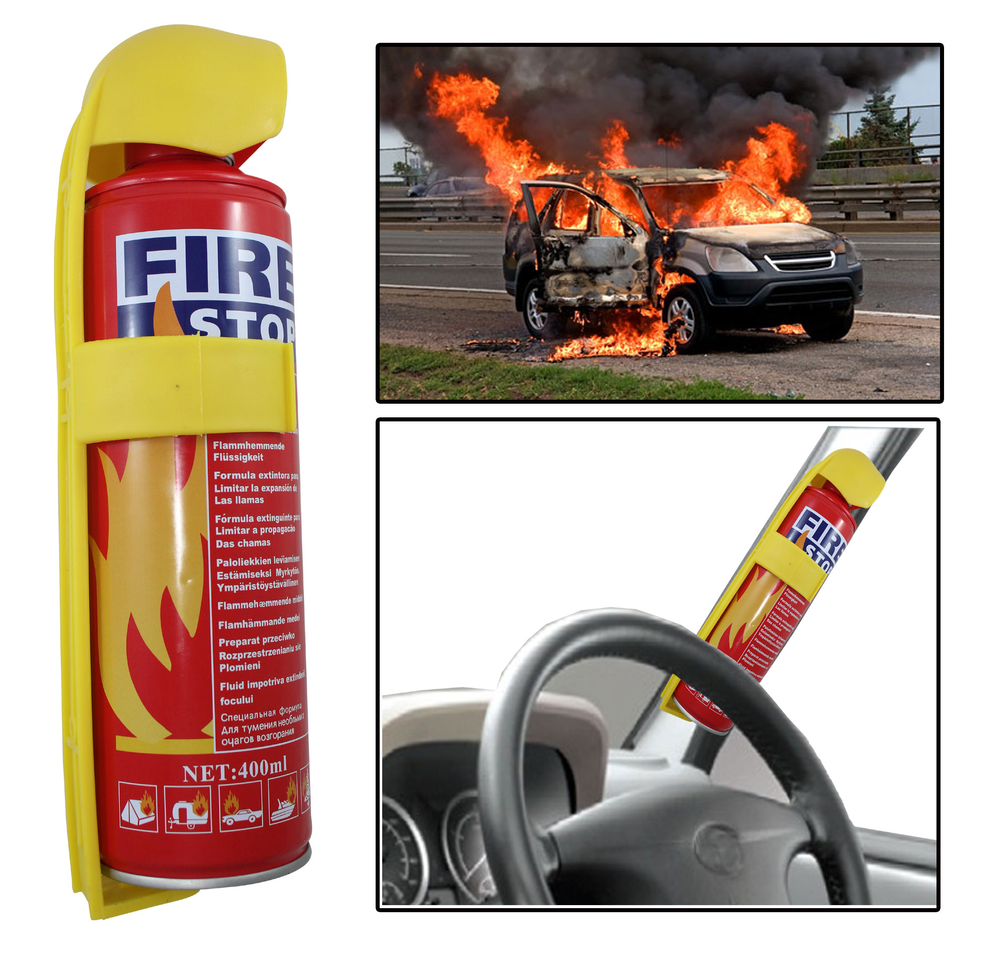 Bình chữa cháy mini Fire Stop 500ml dùng cho Xe hơi dạng xịt bọt