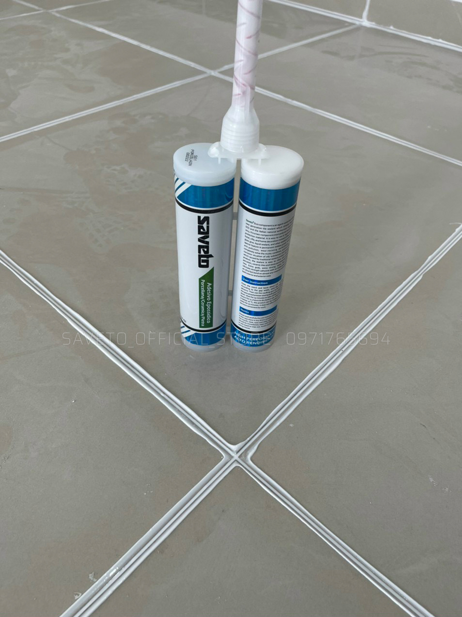 Bộ keo chà ron Saveto 2 thành phần súng trợ lực cao cấp - dùng để thi công keo ron gạch Saveto sàn nhà, nhà tắm, gạch đá ốp lát.
