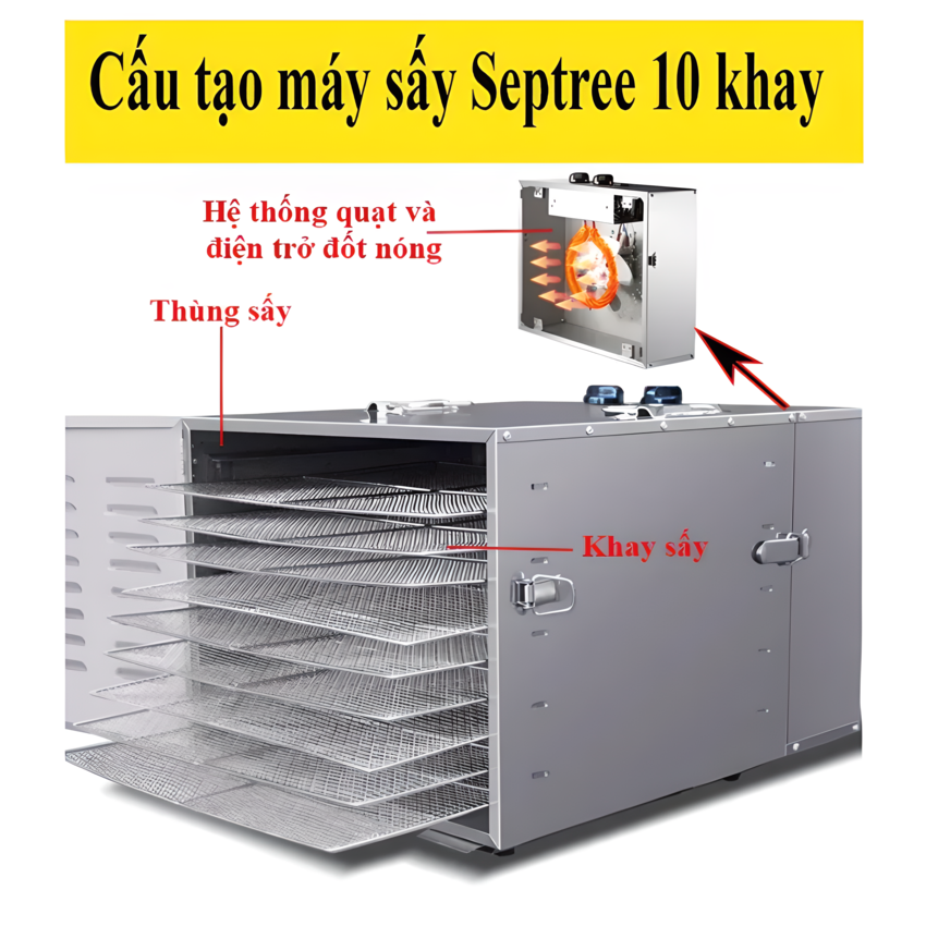 Máy sấy thực phẩm 10 khay chuyên nghiệp dung tích lớn 59 lít thương hiệu Mỹ Septree ST-01 công suất 1000W - Hàng Chính Hãng