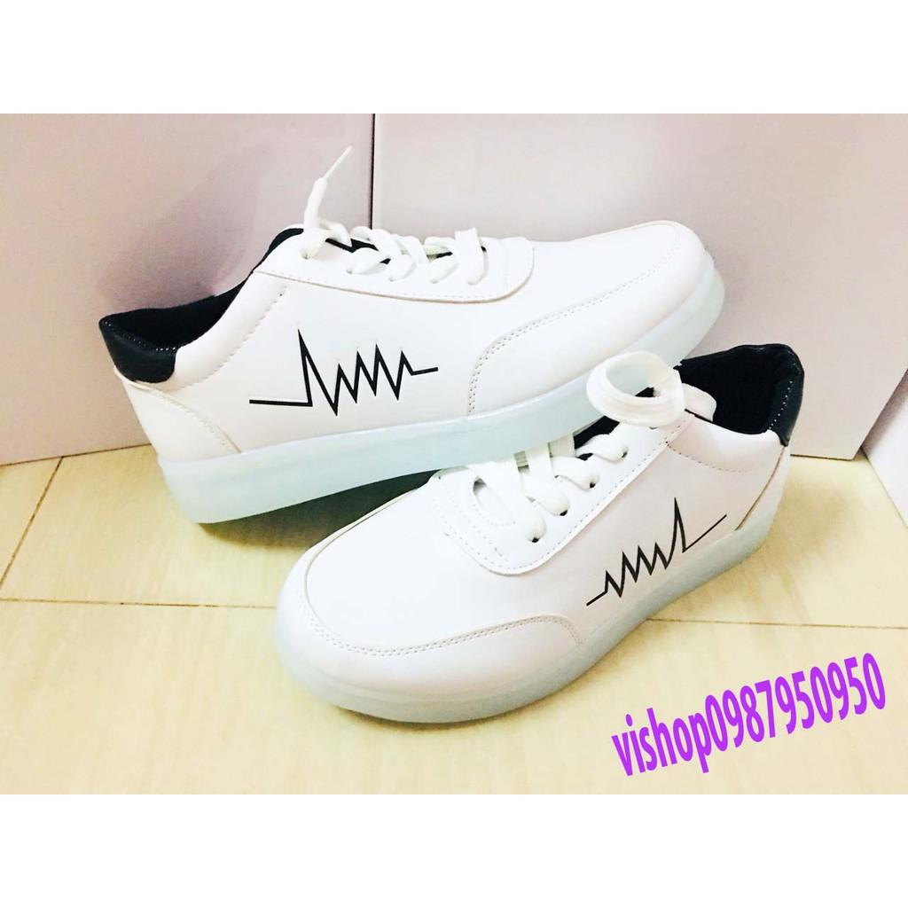 (MS63) Giày phát Sáng Nam Nữ 8 Chế độ Sáng - Trắng Nhịp Tim