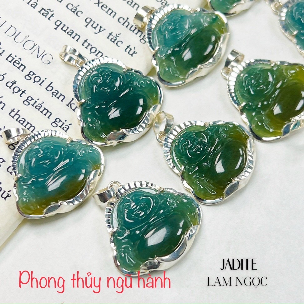 Mặt dây chuyền di lặc Lam Ngọc bọc bạc (k kèm dây )