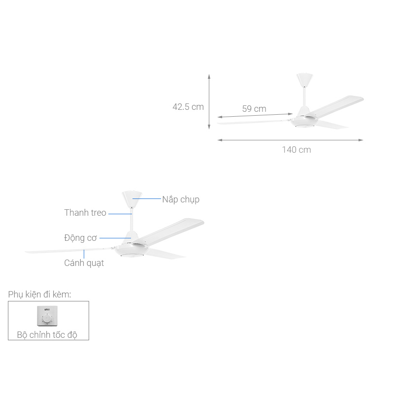 Quạt Trần AC 03 cánh, ACF01A563, 70W - Hàng Chính Hãng