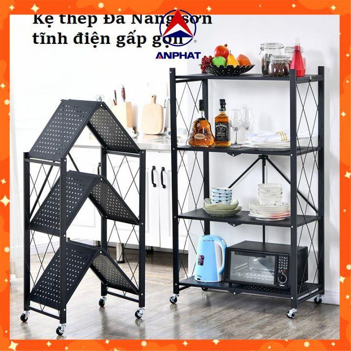 Kệ sắt gập gọn đa năng 3/4/5 tầng có bánh xe cho phòng bếp, phòng sách, phòng tắm