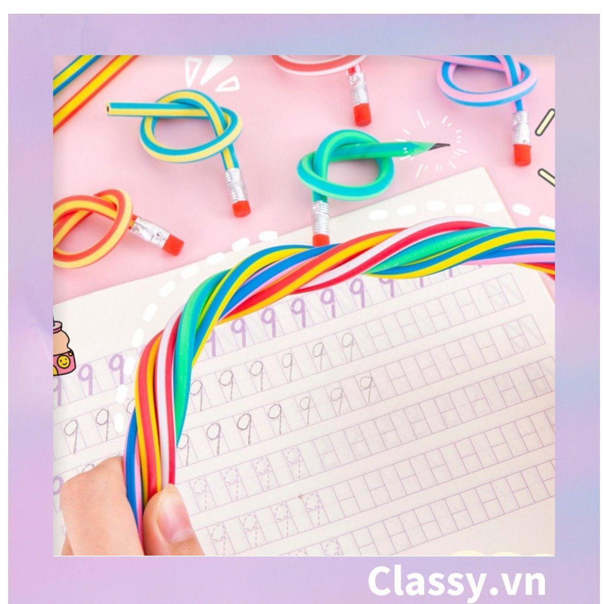 Bút chì mềm 30cm PVC sọc màu bút chì HB dẻo có thể gấp tròn lại được sáng tạo PK1820