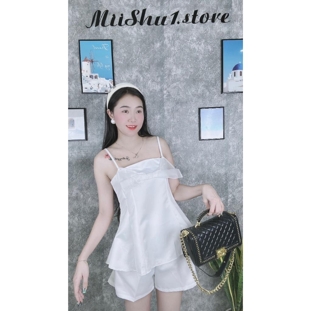 Set Bộ dạo phố áo 2 dây quần short nữ vải phi bóng