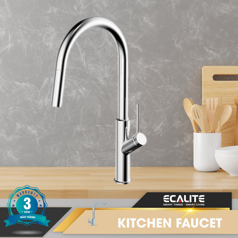 Vòi rửa chén nóng lạnh Ecalite EF-H110C - Đồng thau mạ chrome - Có dây rút - Hàng chính hãng