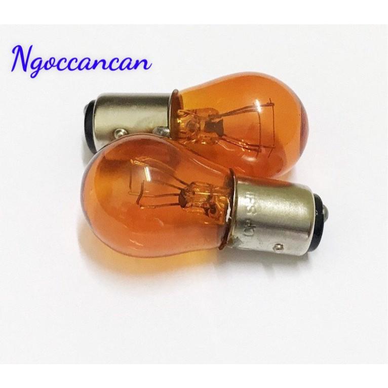 Combo 2 Bóng Đèn Xi Nhan Ô Tô Sun Shing Màu Vàng 2 Tóc 12V 21/6W hoặc 24V 21/6W Đui Cài