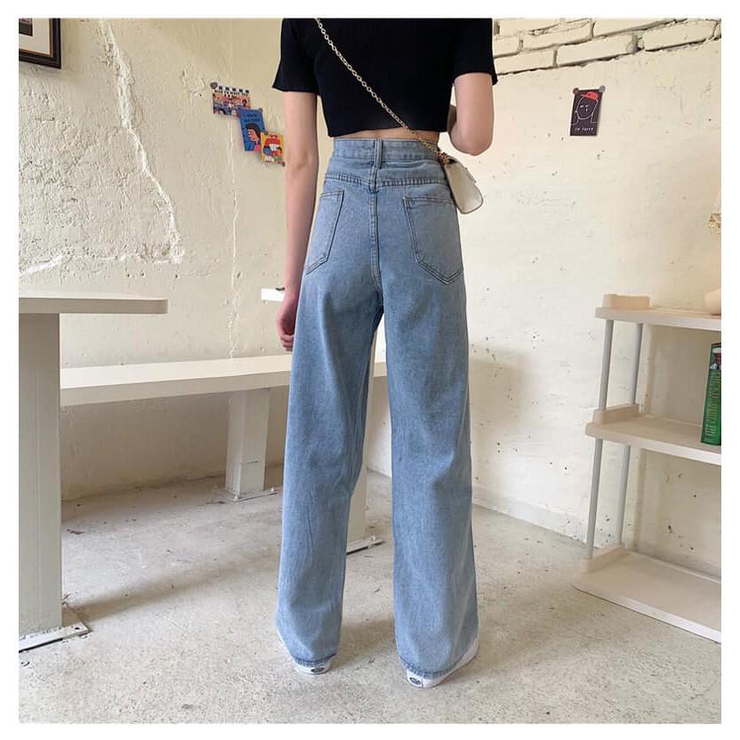 Quần bò ống rộng cạp khuy, quần jeans xuông