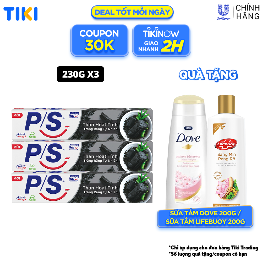 Bộ 3 Kem đánh răng P/S Than Hoạt Tính 230g