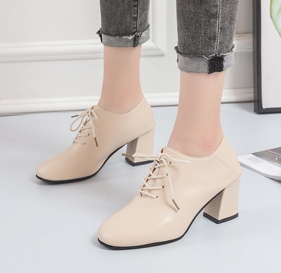 Giày oxford đế vuông 7 phân mũi bầu trơn S020