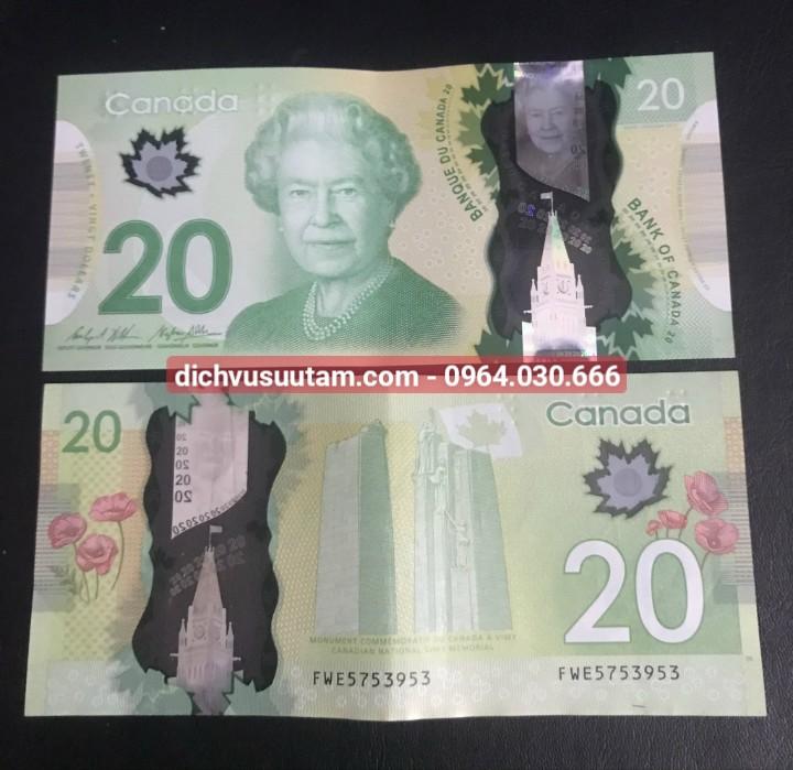 Tờ Canada polymer 20 dollars hình ảnh nữ hoàng Elizabeth II