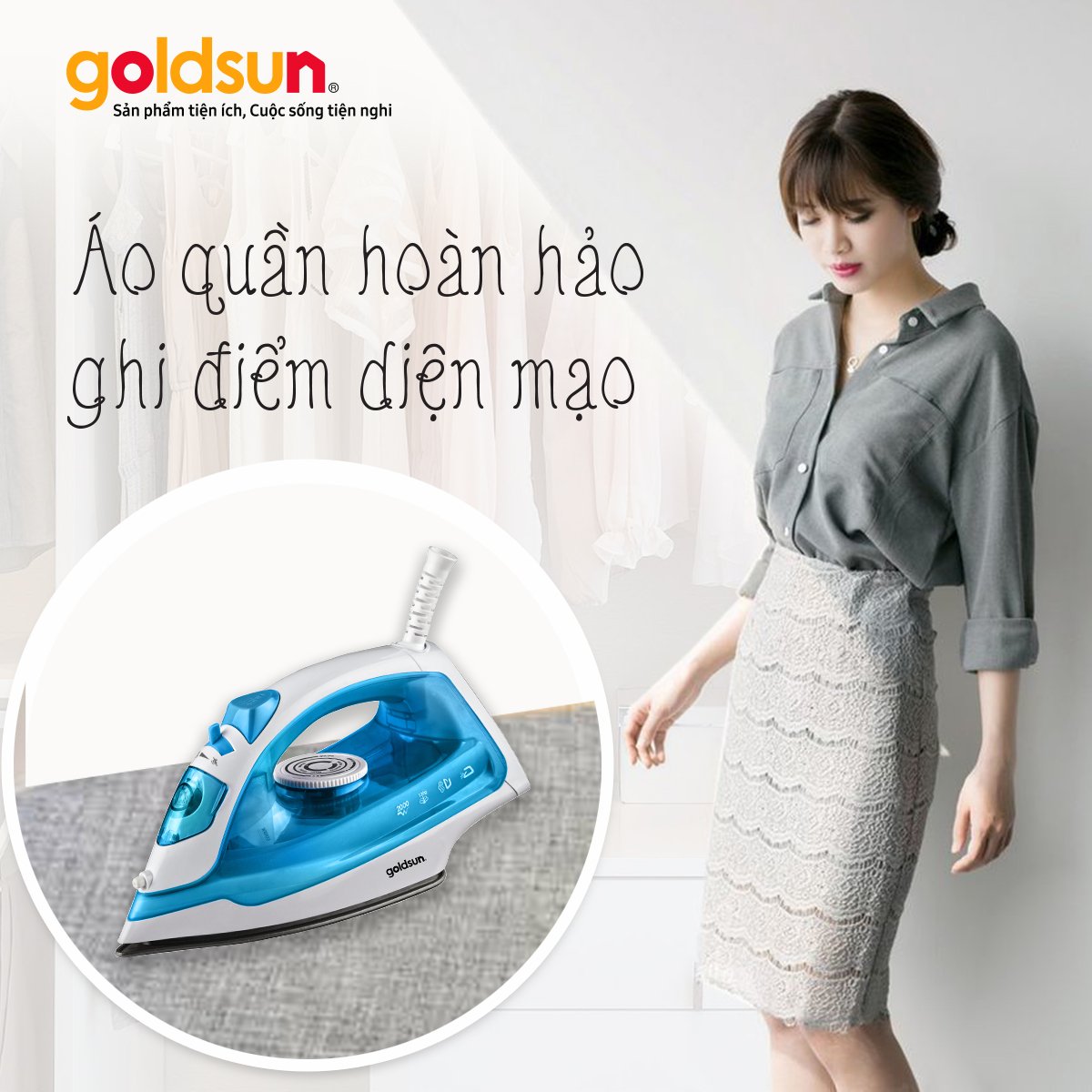 Bàn Ủi Hơi Nước Cầm Tay GOLDSUN GIR2303, 2 Chế Độ Là Hơi Và Khô, Công Suất 1500W - Hàng Chính Hãng