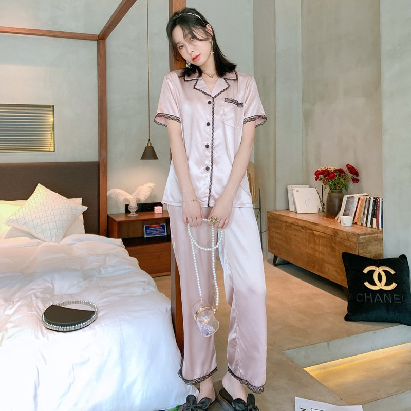 Đồ bộ Pyjama Nữ chất liệu phi bóng rũ mềm mại,cổ điển sang trọng 88230