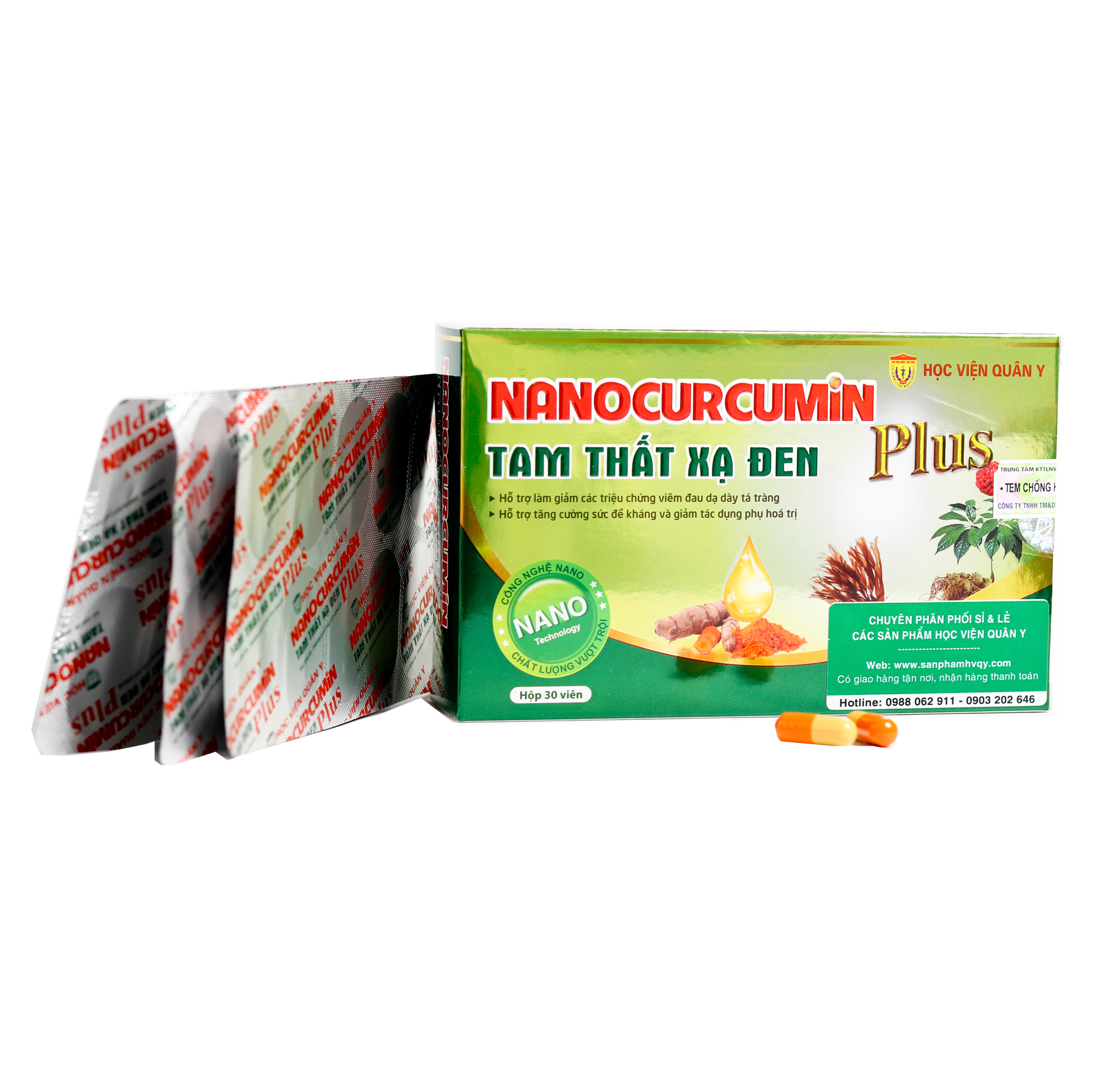 Nanocurcumin Tam Thất Xạ Đen Học Viện Quân Y PLUS (Hộp xanh 30 Viên)