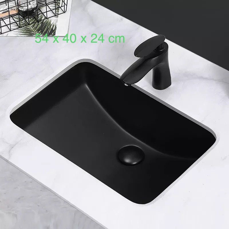 Chậu Lavabo, chậu rửa mặt âm bàn men đen tuyền GRL  groves 111, KT: 52x37 cm