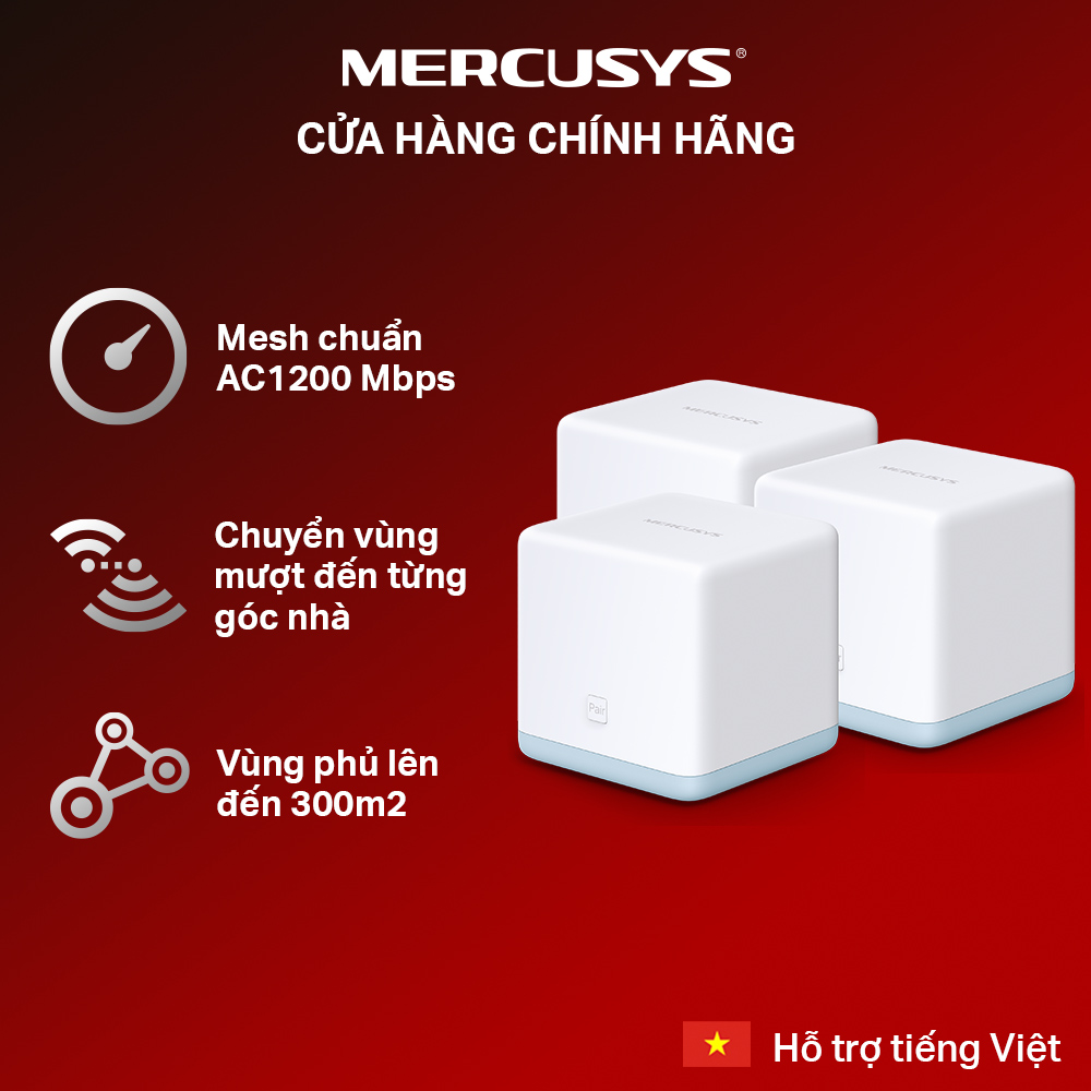 Bộ Phát Wifi Mesh Mercusys Halo S12 (3-Pack) Chuẩn AC Tốc Độ 1200Mbps - Hàng Chính Hãng