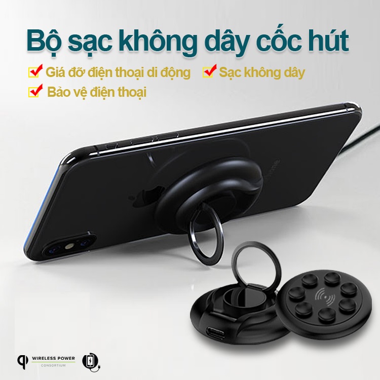 Bộ sạc không dây cốc hút độc lạ công suất 10W kiêm giá đỡ điện thoại giúp bảo vệ điện thoại siêu tiện lợi WX013