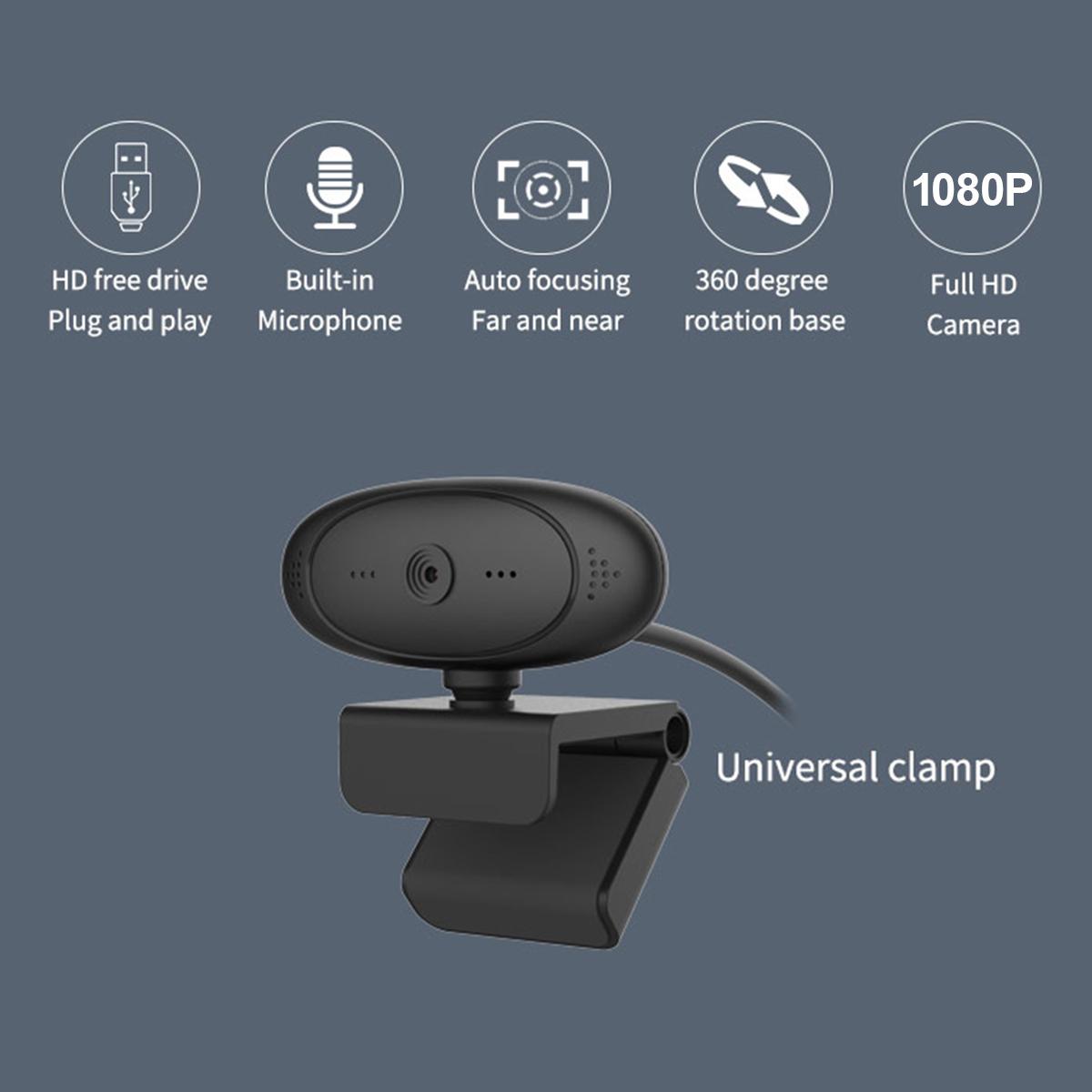 1080P HD Computer Camera Video Conference Camera Webcam 2 Mega Pixel Auto Focus 360° Rotation USB Plug & Play with