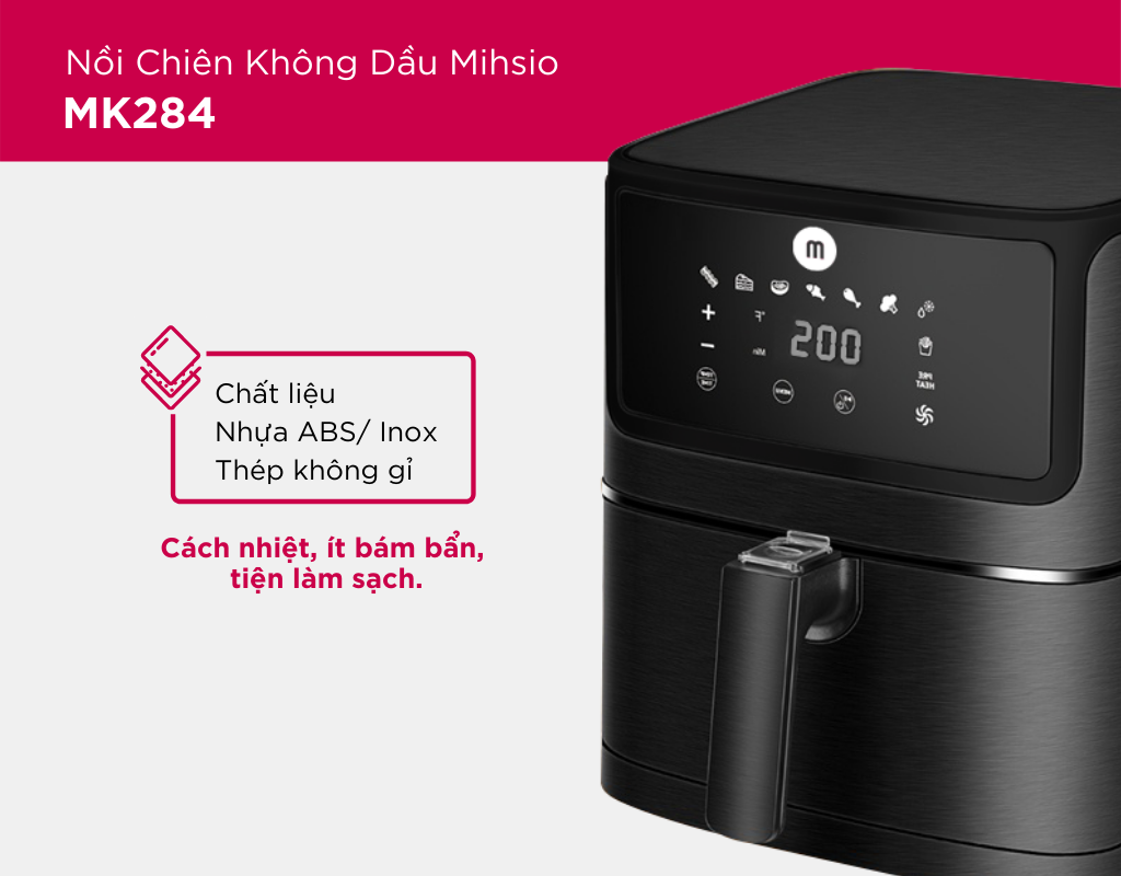 Nồi chiên không dầu 5.5L điện tử Mishio MK284 - Hàng chính hãng