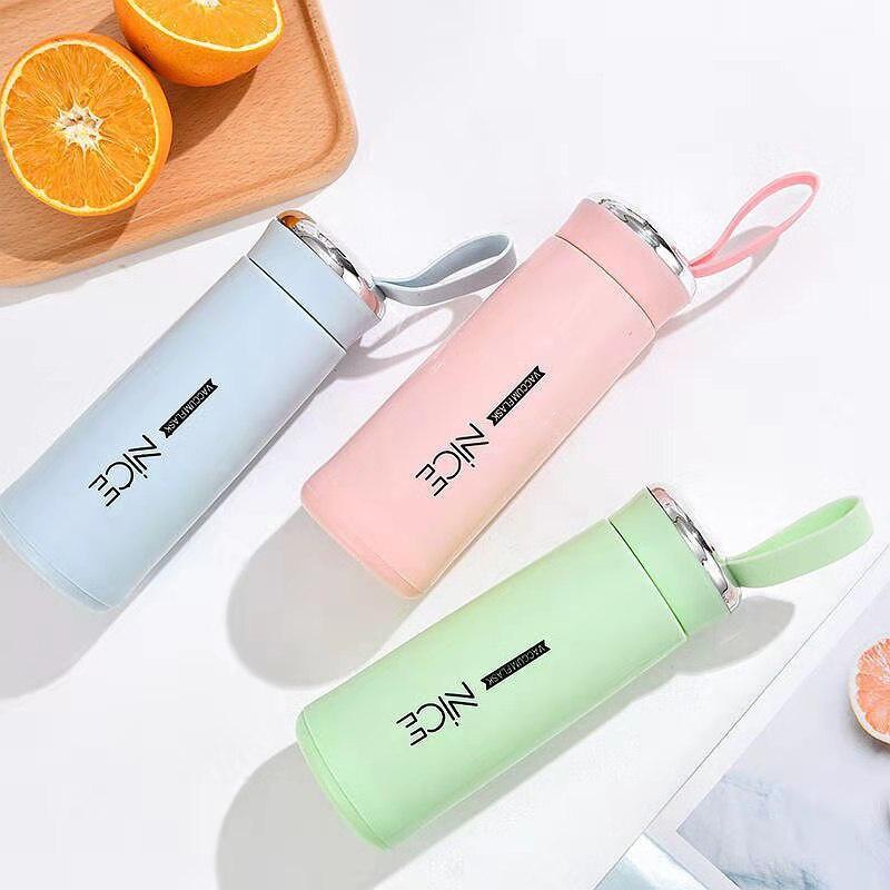 Bình đựng nước Nice bọc nhựa giữ nhiệt nhẹ 400ml, nhỏ gọn và xinh xắn đảm bảo an toàn sức khỏe - Yumeshop94