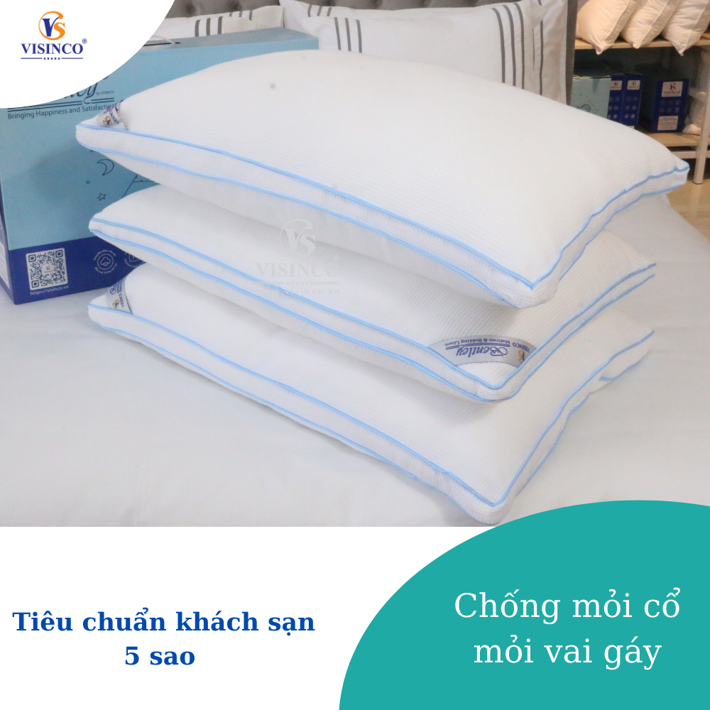 Cao Cấp Ruột Gối Wafle Microfiber 2 Viền  Chống Đau Mỏi Vai Gáy