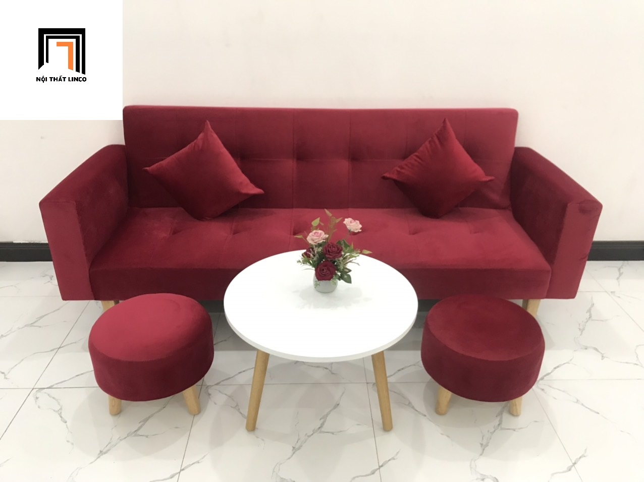 Bộ ghế sofa băng giường BTV đỏ đô nhiều kích cỡ