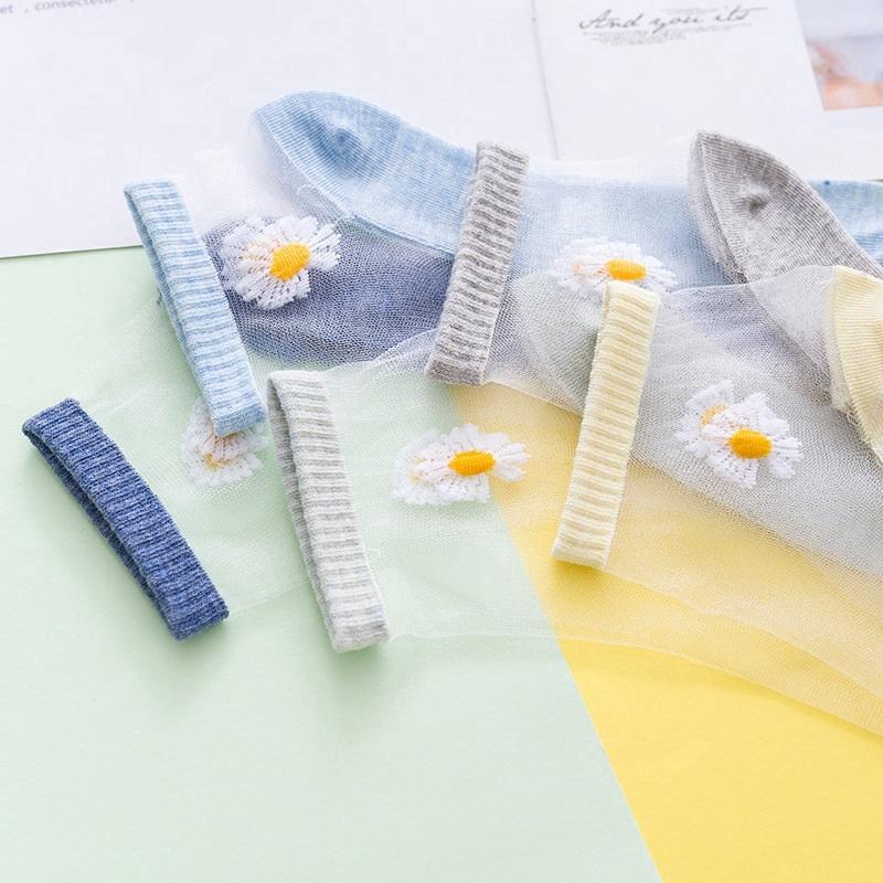 Combo 10 Đôi Tất Vớ Nữ Ren Lưới Cổ Ngắn Hoạ Tiết Hoa Cúc Phong Cách Hàn Quốc Siêu Xinh Dành Cho Nữ