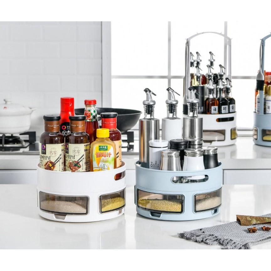 Kệ để gia vị nhà bếp xoay 360 độ có máng treo vật dụng Supaisu-ten phong cách Nhật Bản