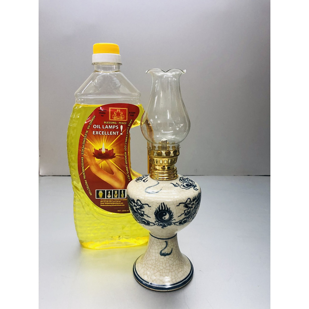 Đèn Thờ đốt Dầu men rạn vẽ Rồng