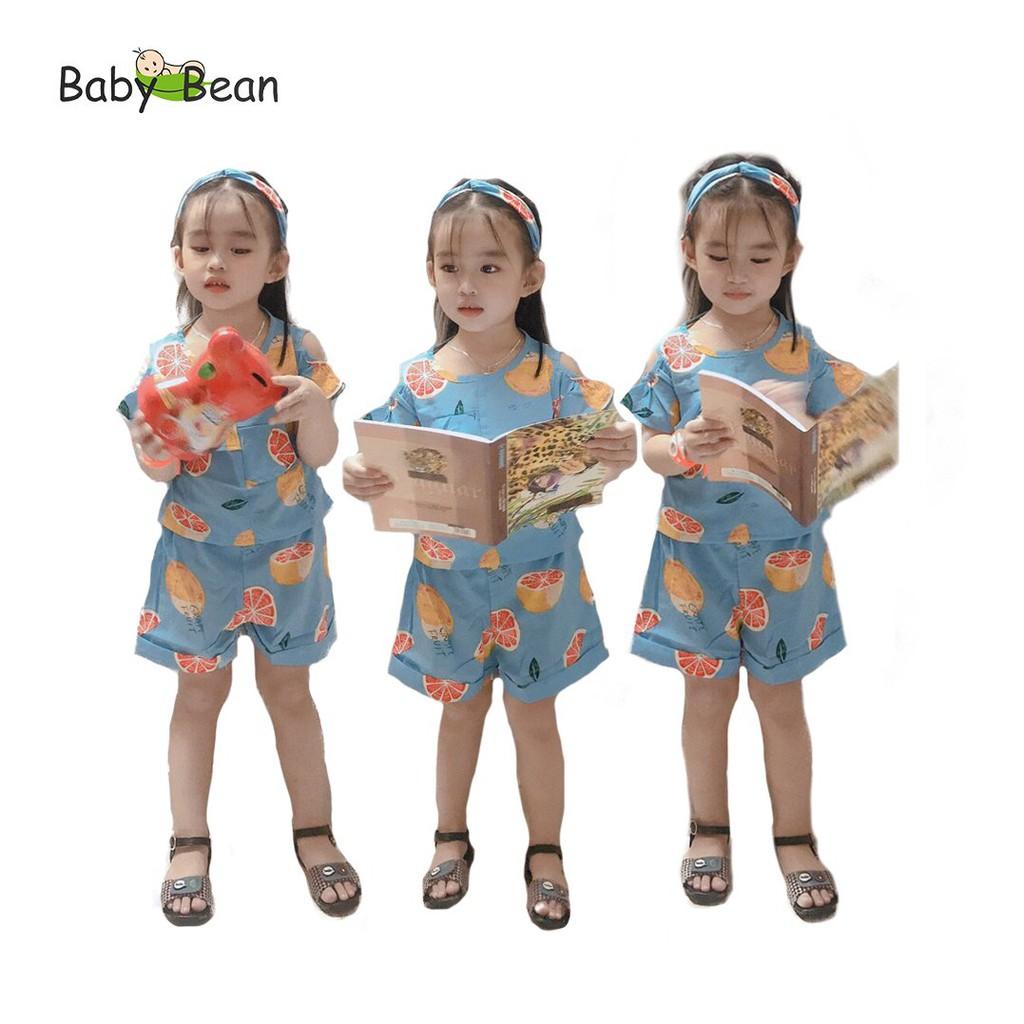 Bộ Đồ Lụa Vai Nhún Bèo hình Trái Cây bé gái BabyBean kèm Băng-Đô