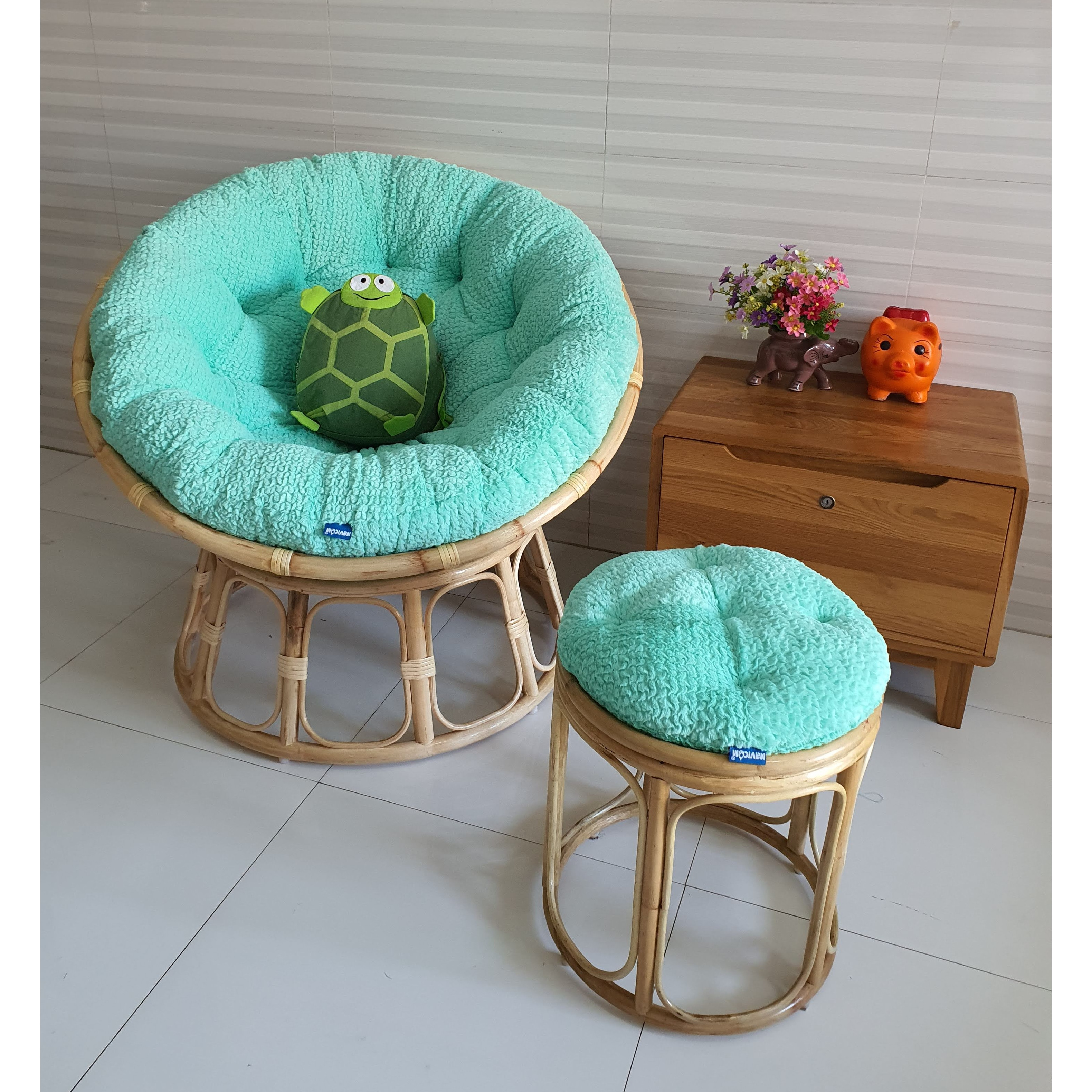 Bộ ghế thư giãn papasan + đôn nhỏ ( Vải nhung cao cấp xanh ngọc)