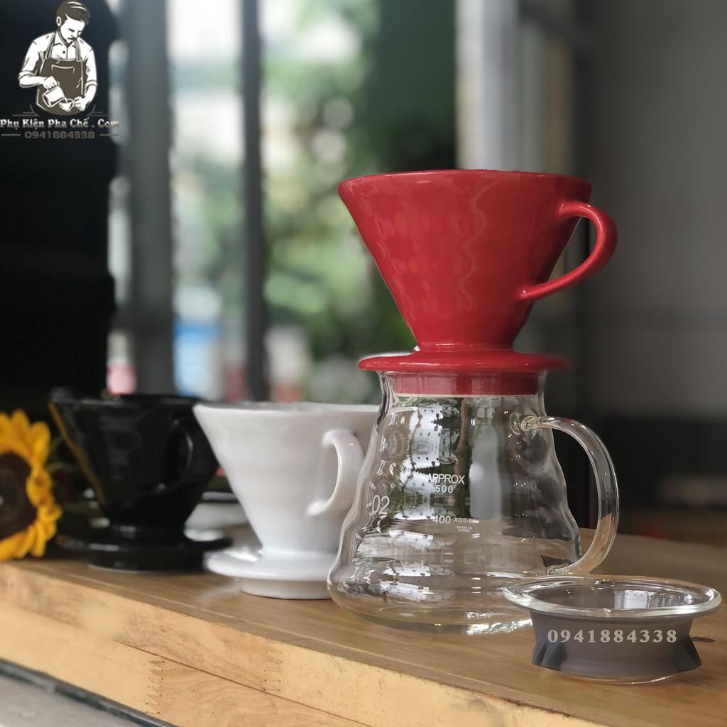 Bộ Bình Pha Drip V60 Phễu Sứ, Bình 600ml, Phễu Sứ Size 1-4cups