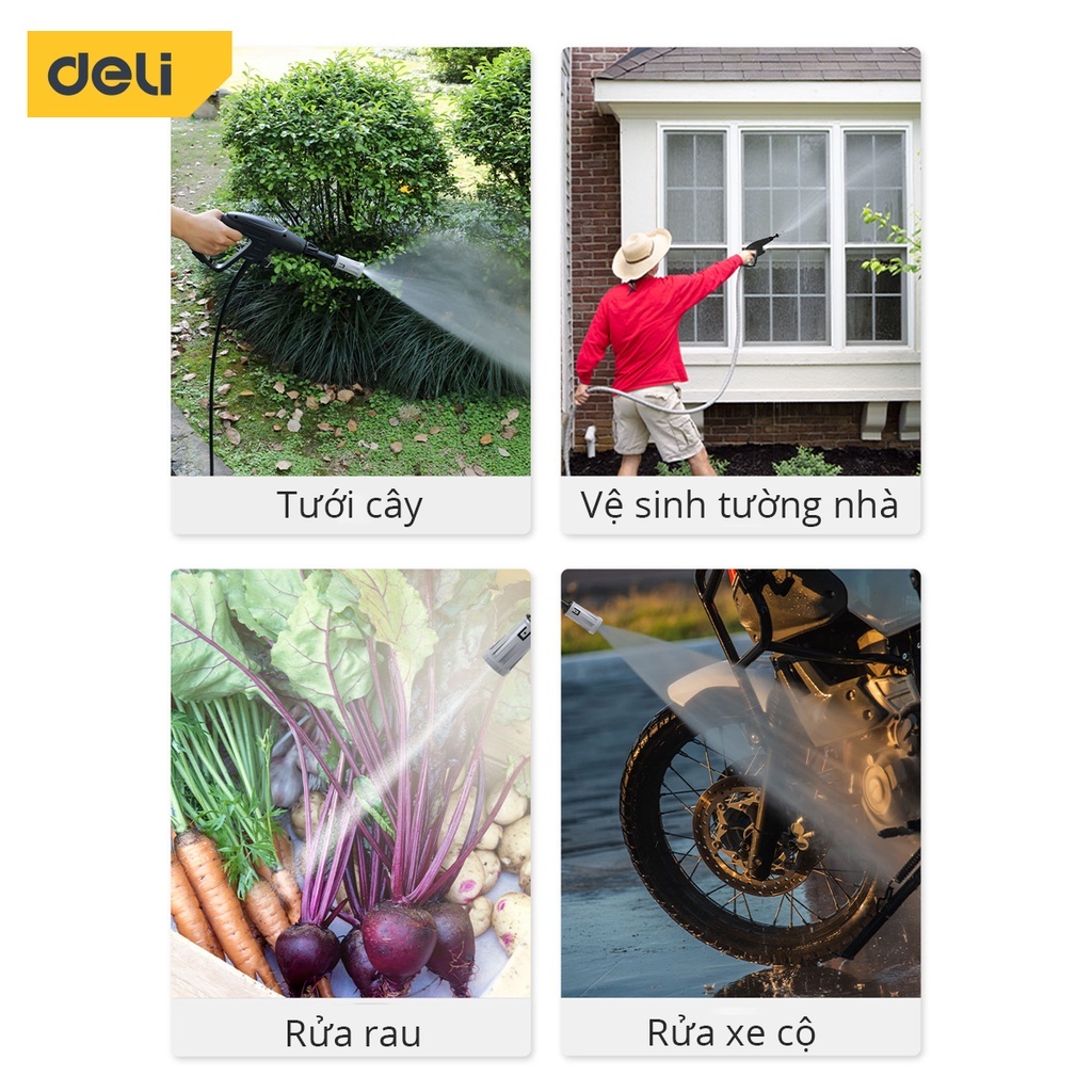Máy Xịt Rửa DELI Áp Lực Cao 1400W - Bảo Hành 36 Tháng - Phun Rửa Đa Năng, Tối Đa Công Suất, Tiết Kiệm Điện Năng - Dáng Nằm